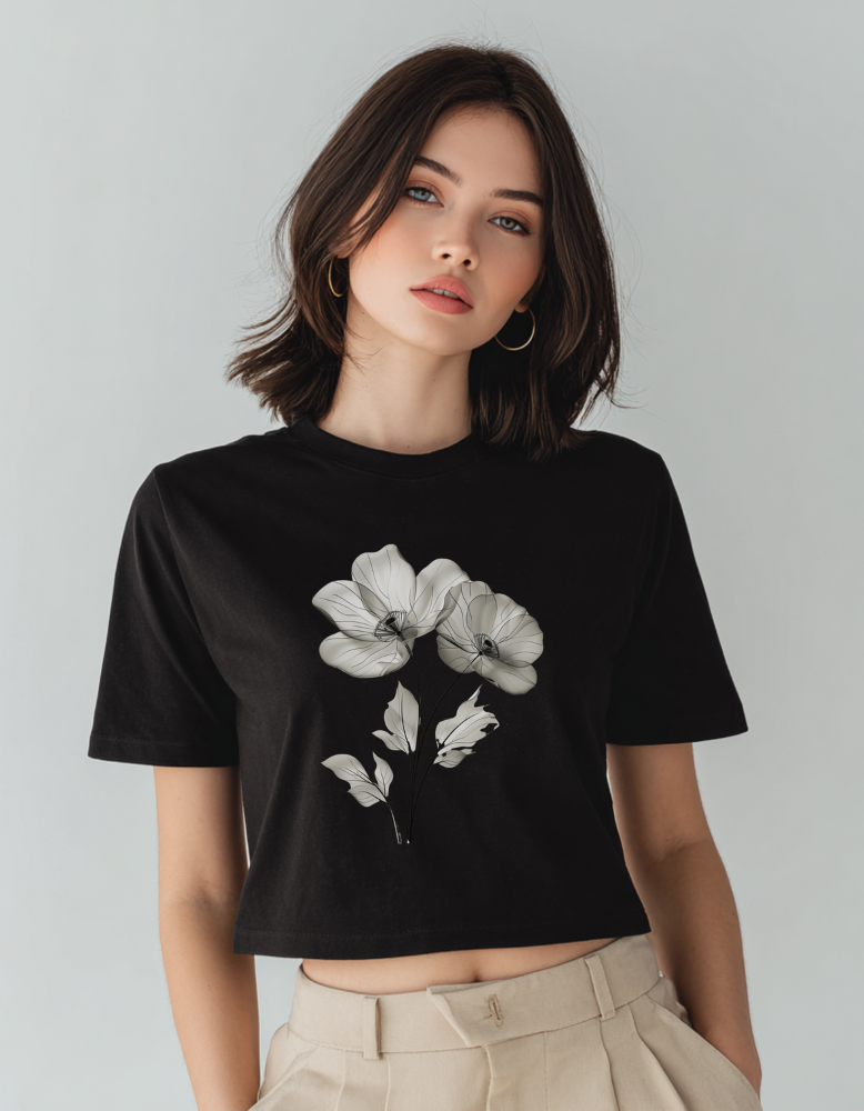 Black and White Flower Crop Top
